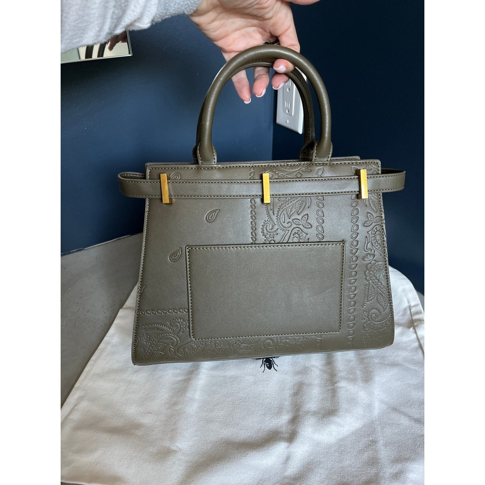Western Paisley Embossed Satchel Bag Olive Green Gold Hardware Crossbody Boho - Picture 5 of 16